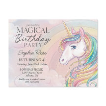 ユニコーンの誕生日招待状、ピンクの誕生日パーティー