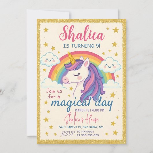 ユニコーンの誕生日招待状、ユニコーンレインボーガール 招待状 (正面)