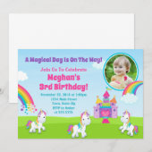 ユニコーンの誕生日招待状 レインボーユニコーンの女の子 招待状 (正面/裏面)