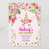 ユニコーンの誕生日招待状。女の子の誕生日 招待状 (正面/裏面)