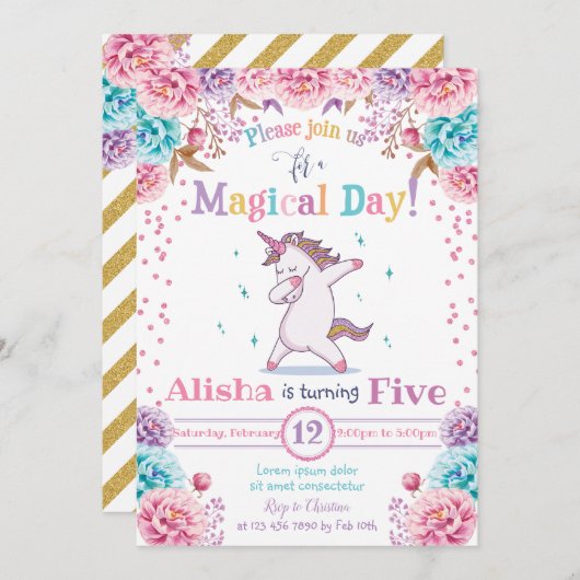 ユニコーンの誕生日招待状 招待状 (正面/裏面)