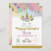 ユニコーンの誕生日招待状 招待状 (正面/裏面)