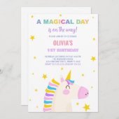 ユニコーンの誕生日招待状（黄色の星） 招待状 (正面/裏面)