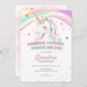 ユニコーンの誕生日, パステルユニコーン, レインボー 招待状 (正面/裏面)