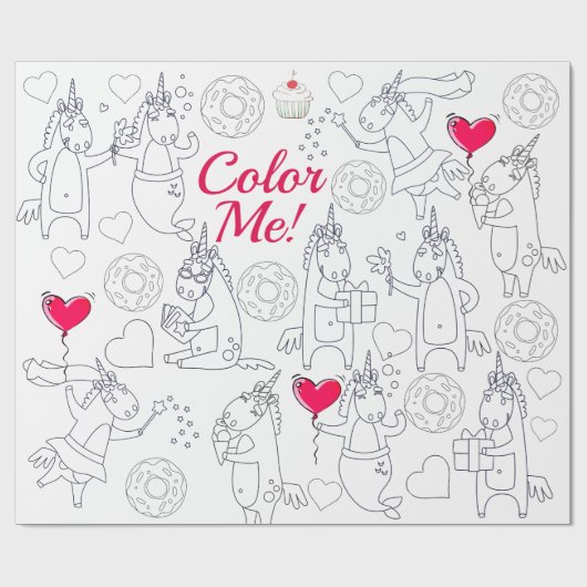 ユニコーンの贈パーソナライズされたり物に色を塗る ラッピングペーパー (フラット)