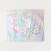 ユニコーンの赤ちゃんの女の子のシャワーの背景バナー タペストリー (正面(横))