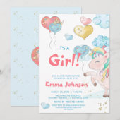 ユニコーンの赤ちゃんの誕生を祝う 女の子のシャワー招待状 招待状 (正面/裏面)