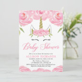 ユニコーンの赤ちゃん女の子シャワーの招待状 招待状 (スタンド正面)