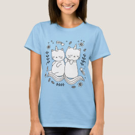 ユニコーンの赤ちゃん猫2匹 かわいい猫とユニコーンのママへのギフト Tシャツ
