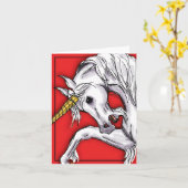 ユニコーンの赤のnotecard カード (黄色い花)