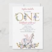 ユニコーンの金ゴールドのグリッターの最初誕生日 招待状 (正面)