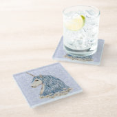 ユニコーンの青の毛 ガラスコースター (アングル)