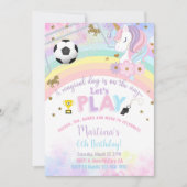 ユニコーンの頭とサッカー少女の誕生日招待状 招待状 (正面)