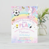 ユニコーンの頭とサッカー少女の誕生日招待状 招待状 (スタンド正面)
