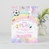 ユニコーンの頭とサッカー少女の誕生日招待状 招待状 (スタンド正面)