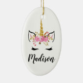 ユニコーンの顔とまつげのカスタムネーム セラミックオーナメント (右)