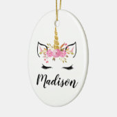 ユニコーンの顔とまつげのカスタムネーム セラミックオーナメント (左)