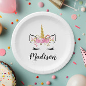 ユニコーンの顔とまつげの名前付き ペーパープレート
