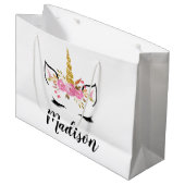 ユニコーンの顔とまつげの名前入り ラージペーパーバッグ (正面アングル)