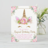 ユニコーンの顔の女の子の誕生日パーティーの招待状 招待状 (スタンド正面)