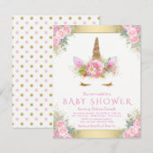 ユニコーンの顔の赤ちゃん女の子のシャワー招待状 招待状 (正面/裏面)