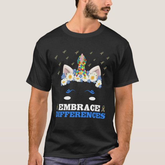 ユニコーンの顔パズル 自閉症を受け入れる違い Tシャツ (正面)