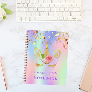 ユニコーンの顔 ピンクゴールドの星 ホログラフィック ノートブック