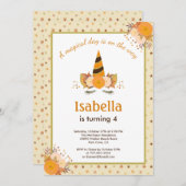 ユニコーンの魔法のスター秋ハロウィーン誕生パーティー 招待状 (正面/裏面)