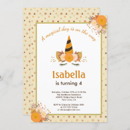 ユニコーンの魔法のスター秋ハロウィーン誕生パーティー 招待状