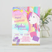 ユニコーンの魔法のスリープオーバー パーティー ガール 誕生日 招待状 (スタンド正面)