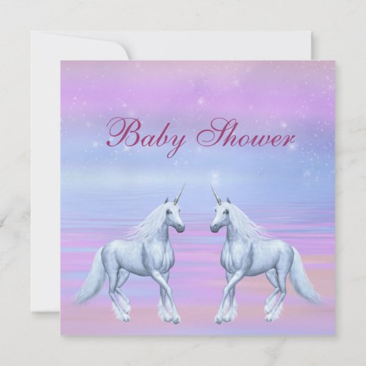 ユニコーンの魔法のファンタジーの女の子のベビーシャワー 招待状 (裏面)