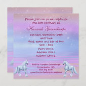 ユニコーンの魔法のファンタジーの女の子の誕生会 招待状 (正面/裏面)