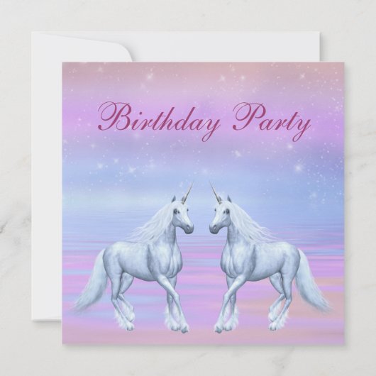 ユニコーンの魔法のファンタジーの女の子の誕生会 招待状 (裏面)