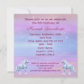 ユニコーンの魔法のファンタジーの女の子の誕生会 招待状 (正面)