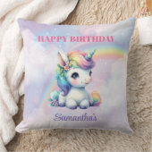 ユニコーンの魔法の日の女の子の誕生日枕 クッション (ブランケット)
