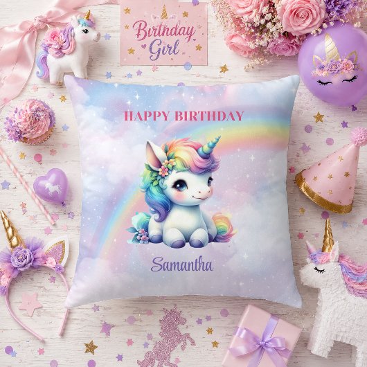 ユニコーンの魔法の日の女の子の誕生日枕 クッション