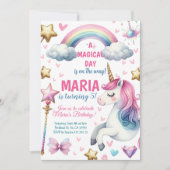 ユニコーンの魔法の日 パステル キッズ バースデーパーティー 招待状 (正面)