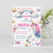 ユニコーンの魔法の日 パステル キッズ バースデーパーティー 招待状 (スタンド正面)