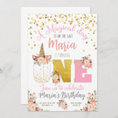 ユニコーンの魔法の日 1歳の誕生日おめでとう招待状 招待状 (正面/裏面)