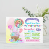 ユニコーンの魔法の甘い誕生日のバースデー·バースデー·バースデー·キャンディ·パステル 招待状 (スタンド正面)