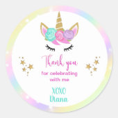 ユニコーンの魔法の虹色の感謝パーティー ラウンドシール (正面)