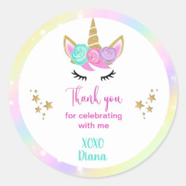 ユニコーンの魔法の虹色の感謝パーティー ラウンドシール