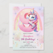 ユニコーンの魔法の虹 9歳の誕生日パーティー 招待状 (正面)