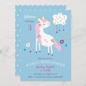 ユニコーンの魔法の誕生日パーティー招待状 招待状 (正面/裏面)