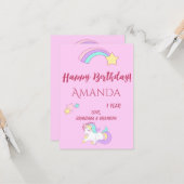 ユニコーンの魔法の1歳の誕生日ピンクの女の子1年 カード (正面/裏面インサイチュ)