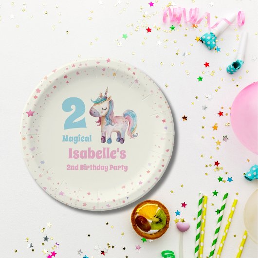 ユニコーンの魔法の2歳の誕生日パーティー ペーパープレート
