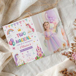 ユニコーンの魔法の2歳の誕生日写真 招待状