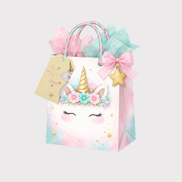 ユニコーンの黄色とピンクの女の子の誕生日パーティー ギフトタグ