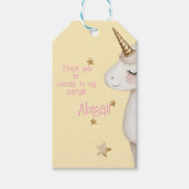 ユニコーンの黄色とピンクの女の子の誕生日パーティー ギフトタグ (正面)