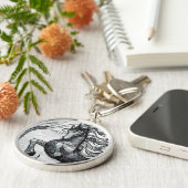 ユニコーンの黒いユニコーンの黒く及び白いスケッチ キーホルダー (側面)